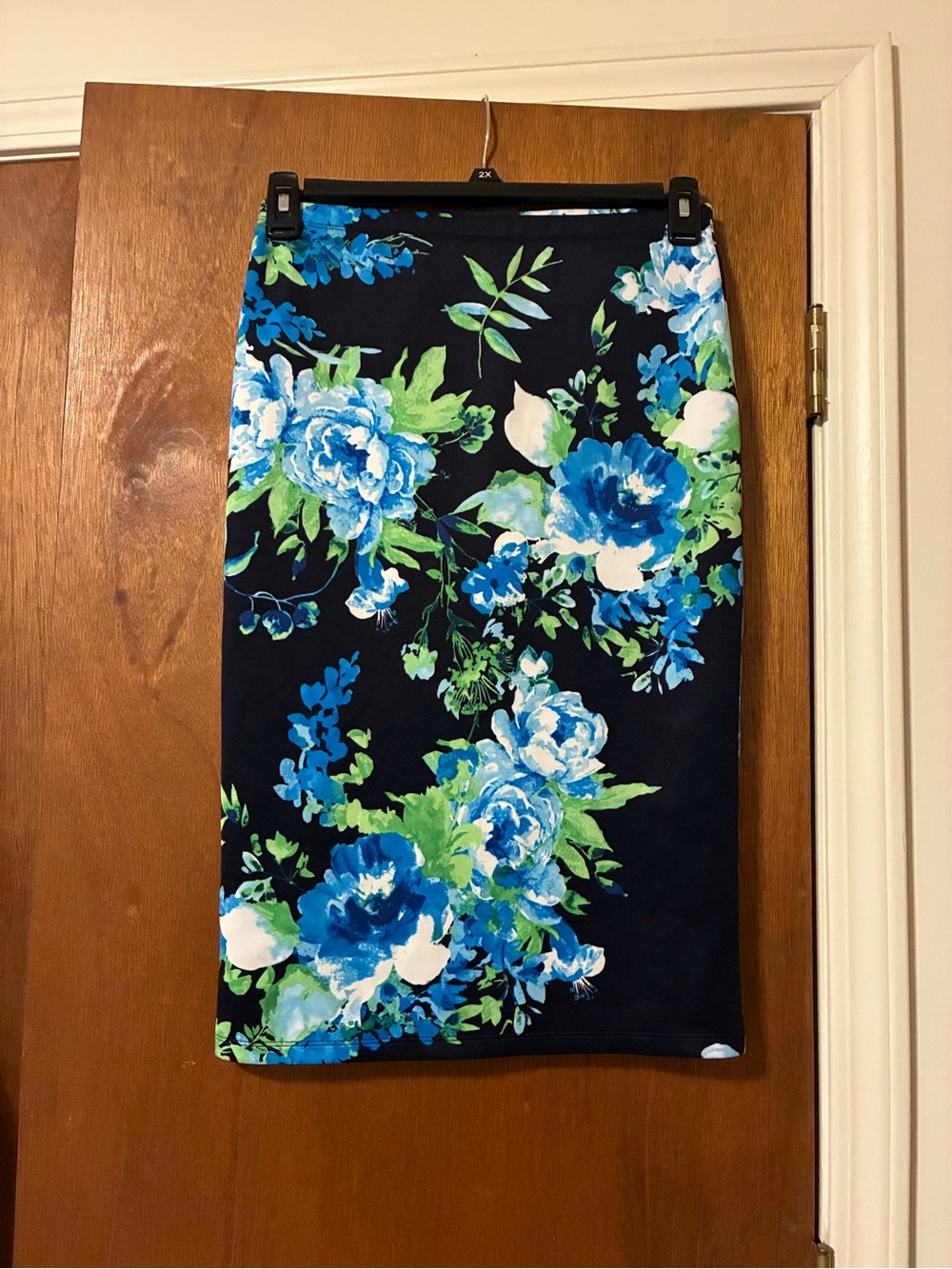bobeau Navy Skirt with Blue & Green Floral Print